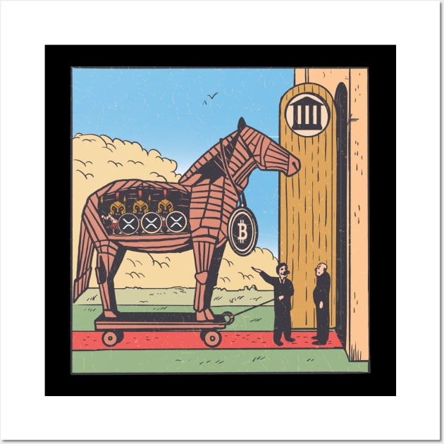 XRP Army Bitcoin Trojan Horse Cryptocurrency Wall Art by UNDERGROUNDROOTS